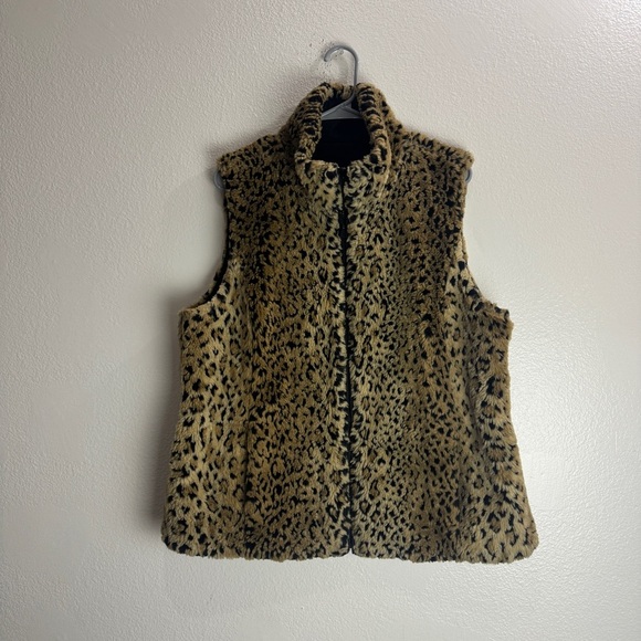 Kristen Blake Vintage Reversible Fur Faux Leopard Vest Size Large - Picture 1 of 10
